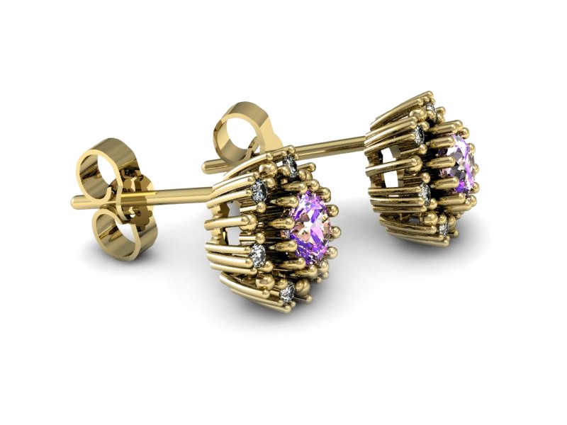 Złote kolczyki z ametystami z brylantami - k15077zat — zdjęcie 3