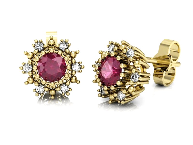 Kolczyki z rubinami żółte złoto z brylantami - K15077ZR — zdjęcie 3