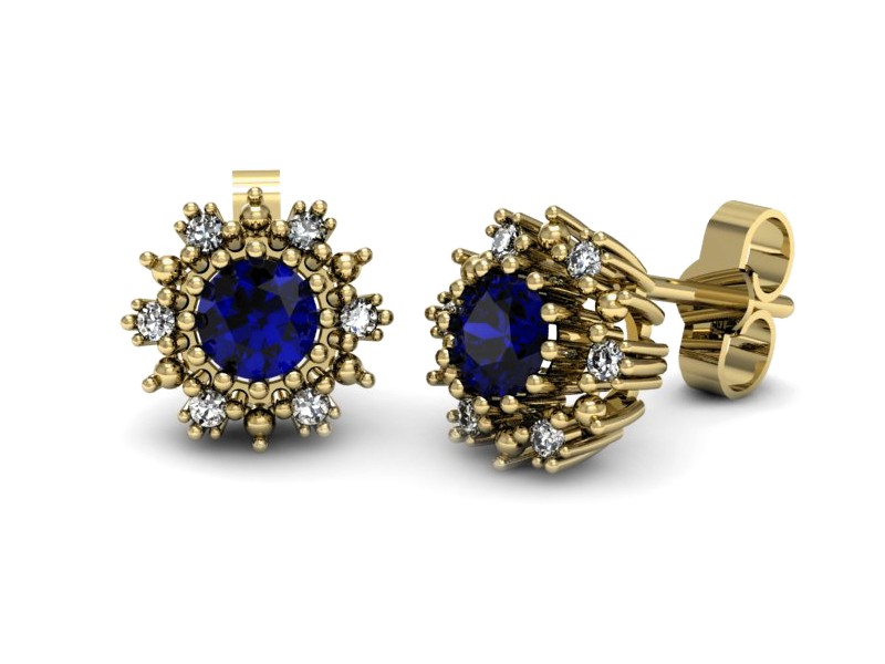 Kolczyki żółte złoto ze spinelami z brylantami - k15077zsp — zdjęcie 2