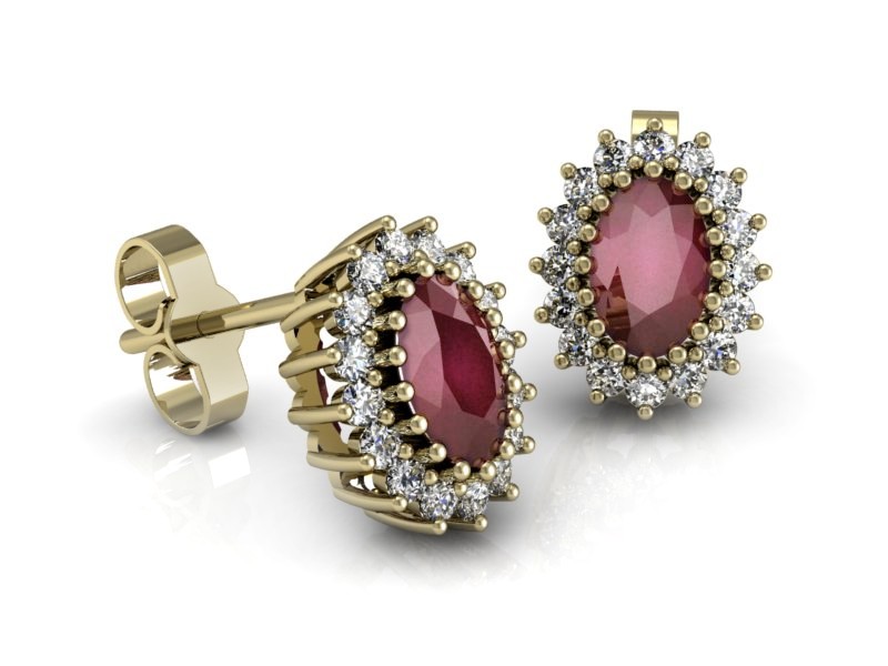 Gustowne złote kolczyki z rubinami z brylantami - k15088zr — zdjęcie 3