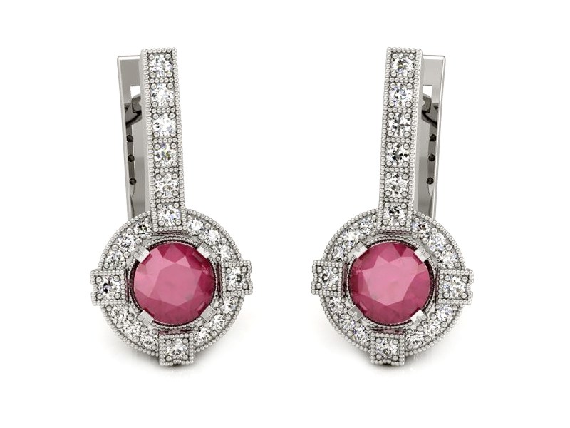 Złote kolczyki z rubinami i brylantami - k15098br