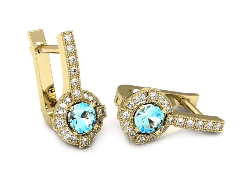 Kolczyki żółte złoto z topazami i brylantami - k15098za — zdjęcie 3
