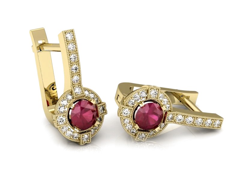 Kolczyki z rubinami żółte złoto z brylantami - k15098zr — zdjęcie 3