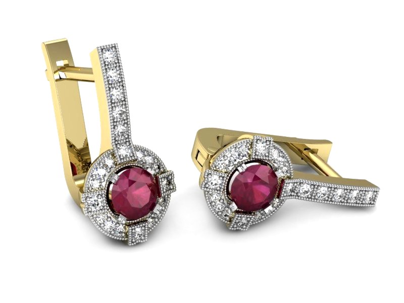 Złote kolczyki z rubinami i brylantami - k15098zrodr — zdjęcie 3