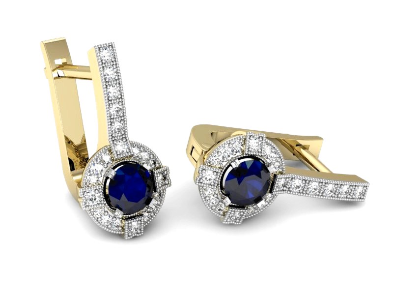 Złote kolczyki z szafirami i brylantami - k15098zrodsz — zdjęcie 3