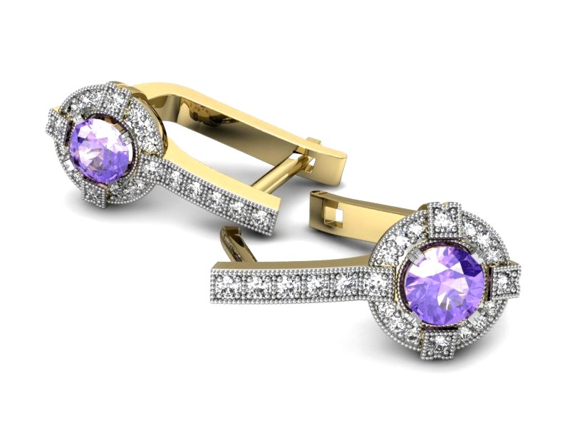 Złote kolczyki z tanzanitami i brylantami - k15098zrodt — zdjęcie 3