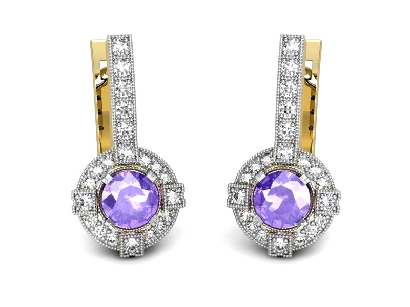 Złote kolczyki z tanzanitami i brylantami - k15098zrodt