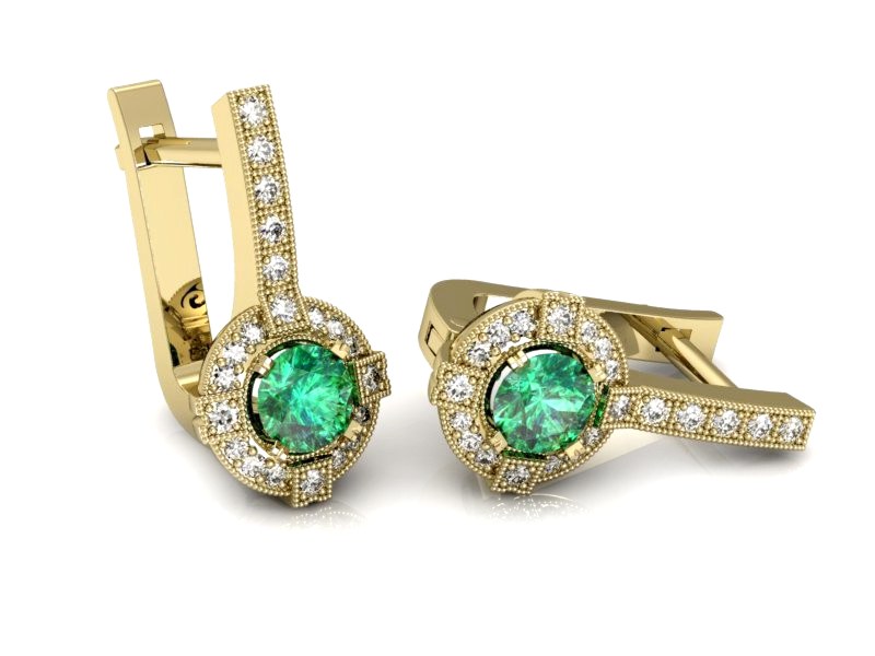 Złote kolczyki ze szmaragdami z brylantami - k15098zsm — zdjęcie 3