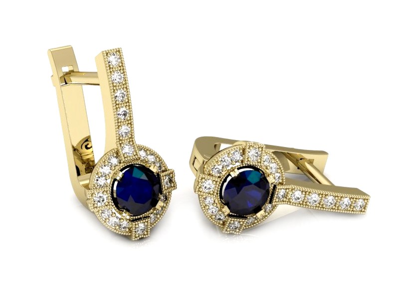 Kolczyki z szafirami żółte złoto i brylantami - k15098zsz — zdjęcie 3