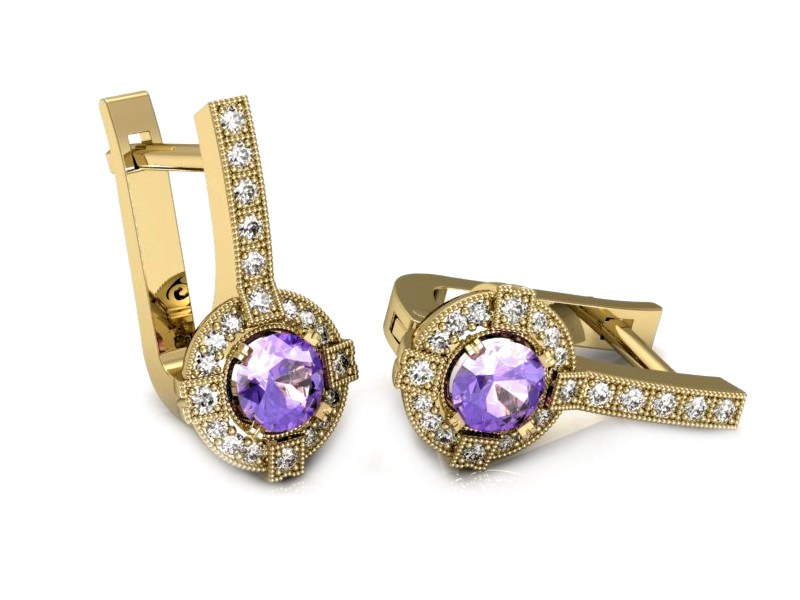 Złote kolczyki z tanzanitami i brylantami - k15098zt — zdjęcie 3