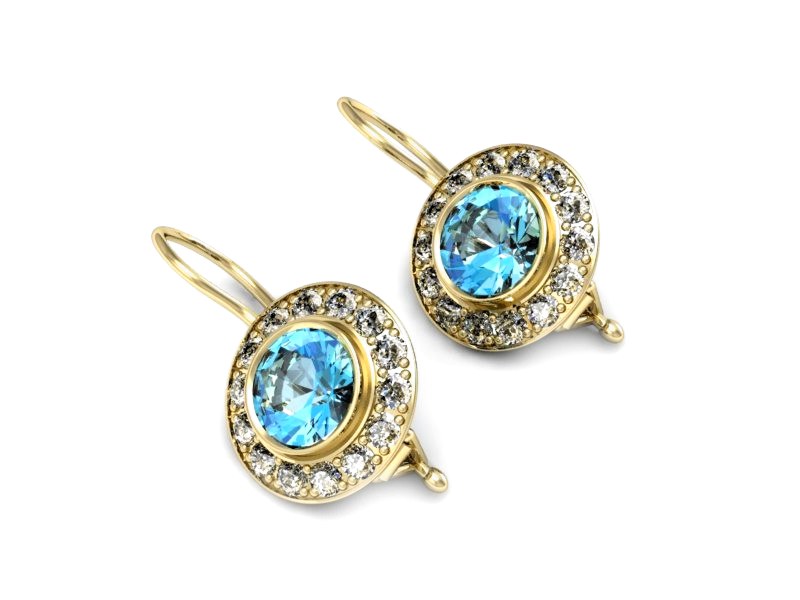 Kolczyki żółte złoto z topazami i brylantami - K15168za — zdjęcie 3