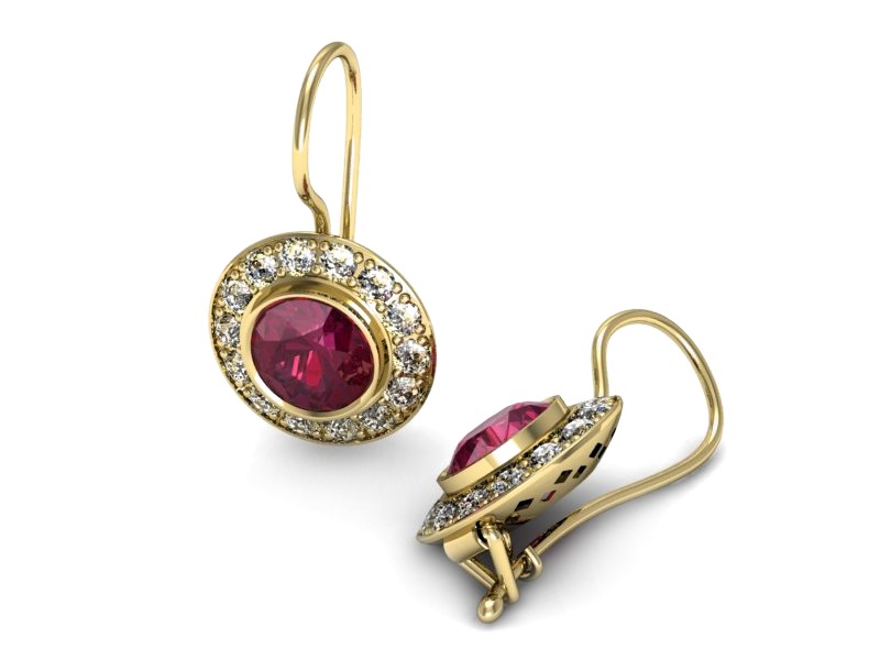 Kolczyki z rubinami żółte złoto z brylantami - K15168zr — zdjęcie 3