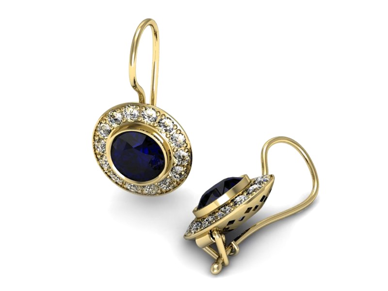 Kolczyki z szafirami żółte złoto i brylantami - K15168zsz — zdjęcie 3