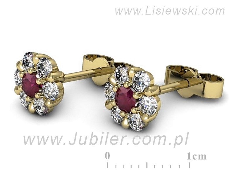 Kolczyki z rubinami żółte złoto z brylantami - K15196zr — zdjęcie 3