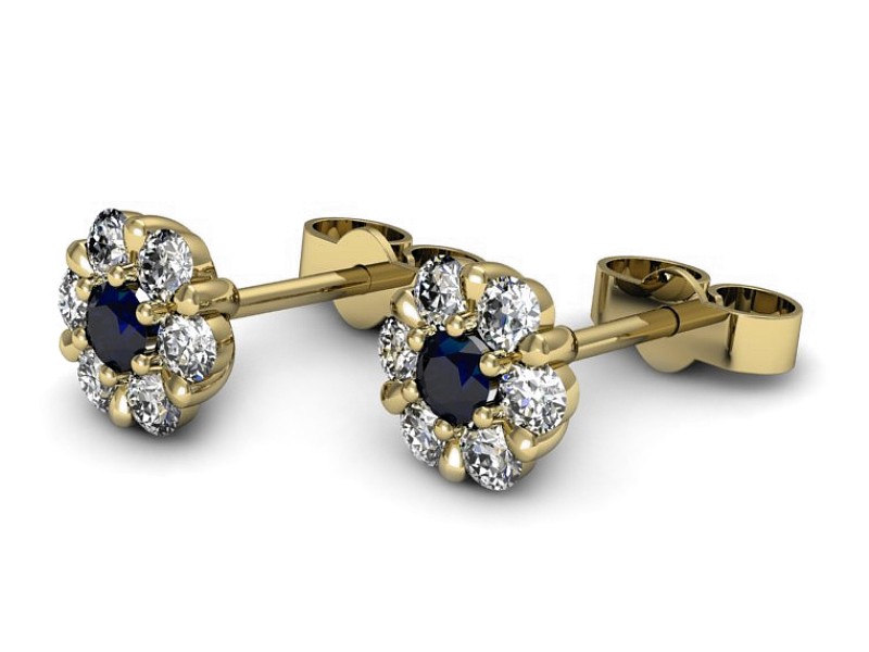 Złote kolczyki z szafirami i brylantami - K15196zsz — zdjęcie 3