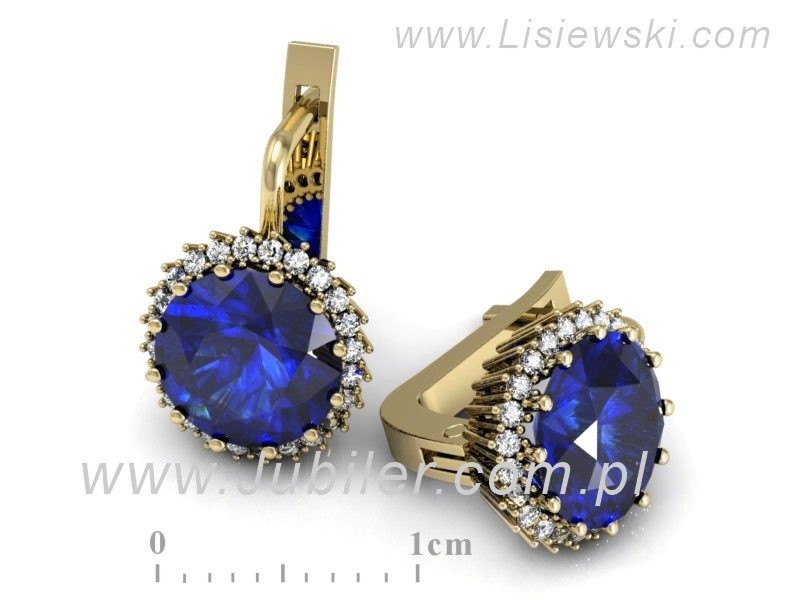 Kolczyki z szafirami żółte złoto i brylantami - K15198z — zdjęcie 3