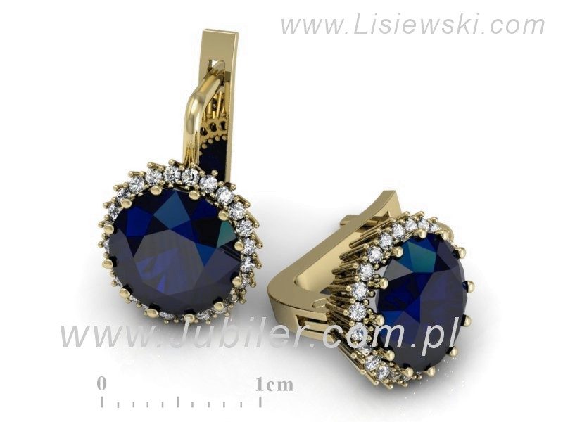 Złote kolczyki z szafirami i brylantami - K15198zsz — zdjęcie 3