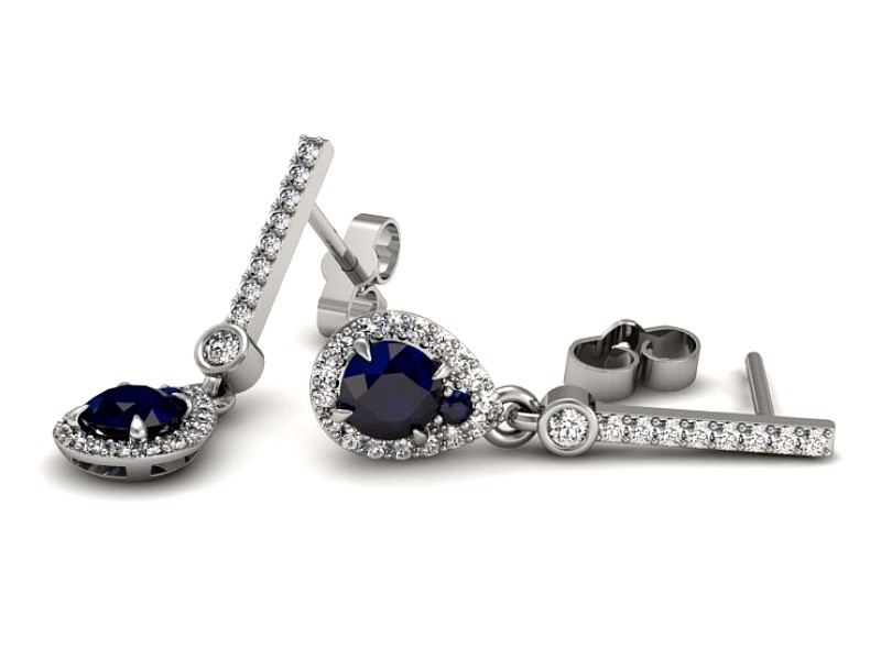 Złote kolczyki z szafirami i brylantami - K15337bsz — zdjęcie 3