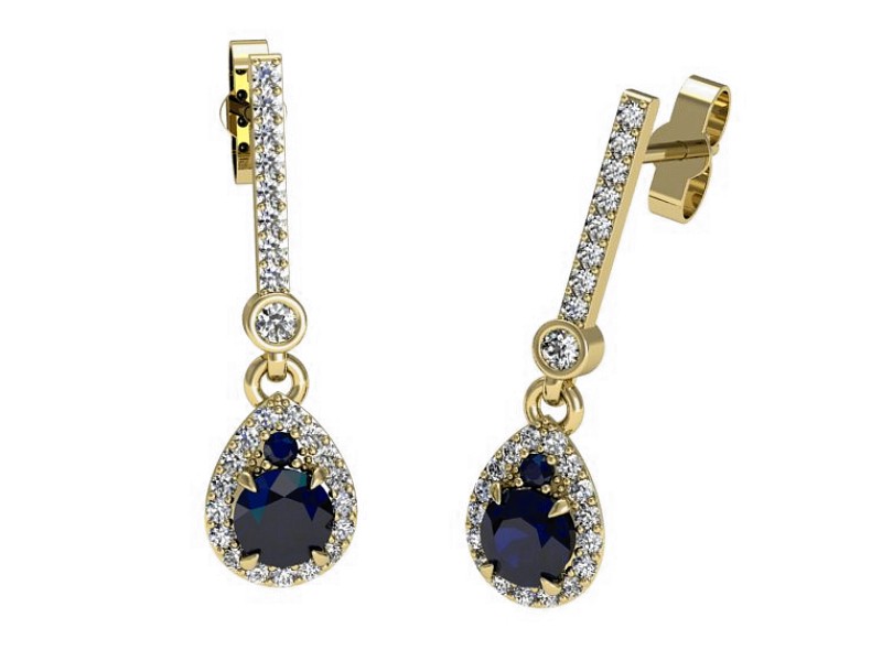 Kolczyki z szafirami żółte złoto i brylantami - K15337zsz — zdjęcie 3