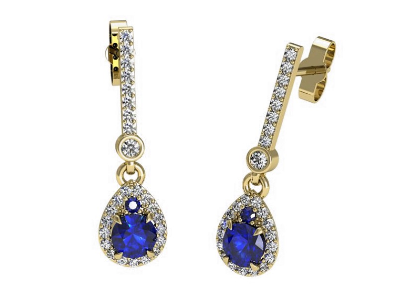 Kolczyki z szafirami żółte złoto i brylantami - K15337zszc — zdjęcie 3