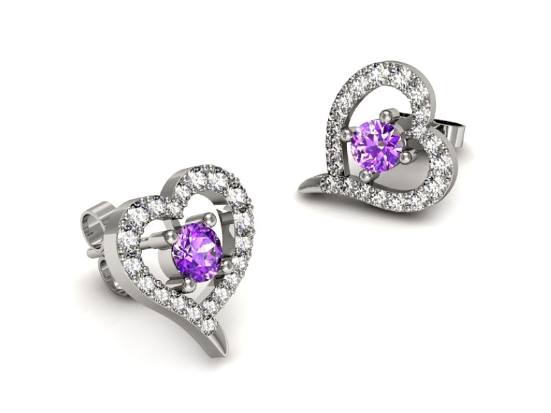 Kolczyki z ametystami i brylantami białe złoto - K15348bat — zdjęcie 2