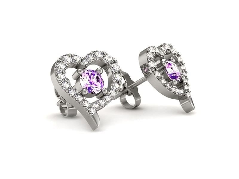 Kolczyki z ametystami i brylantami białe złoto - K15348bat — zdjęcie 3