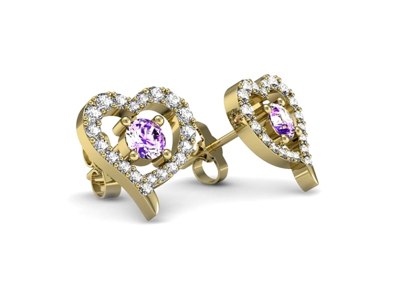Złote kolczyki z ametystami i brylantami - K15348zat — zdjęcie 3