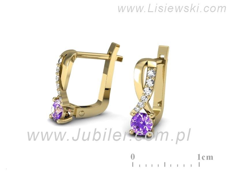 Kolczyki z ametystami i brylantami żółte złoto - K15361zat — zdjęcie 3
