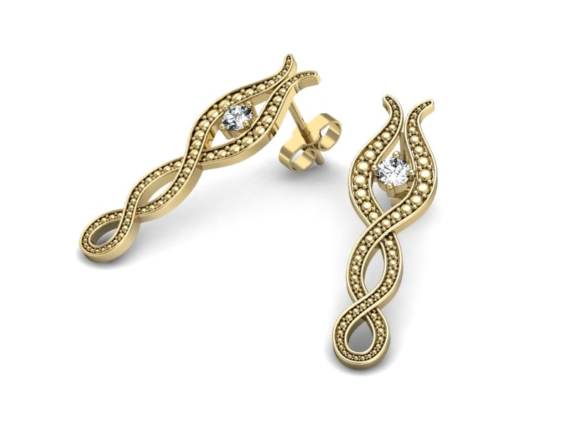 Kolczyki złote wiszące z brylantami - K15362z — zdjęcie 2