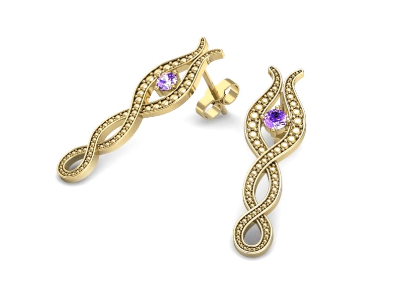Złote kolczyki żółte złoto z ametystami - k15362zat — zdjęcie 3