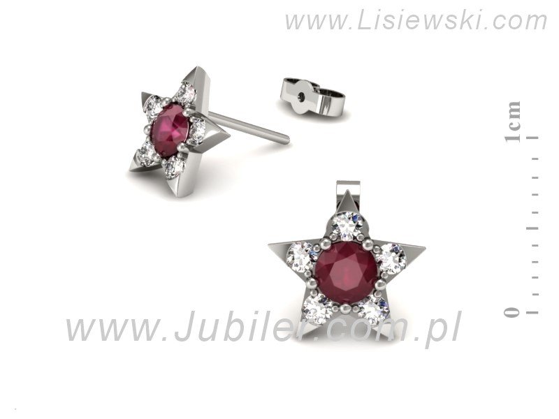 Złote Kolczyki z rubinami i brylantami białe złoto - K15367br - 3