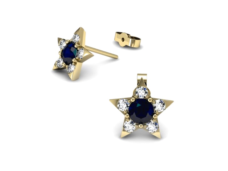 Kolczyki z szafirami żółte złoto i brylantami - K15367zsz — zdjęcie 3
