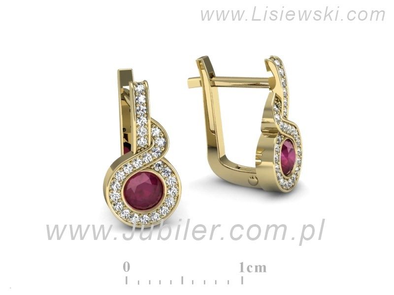 Kolczyki z rubinami żółte złoto z brylantami - K15370zr — zdjęcie 3