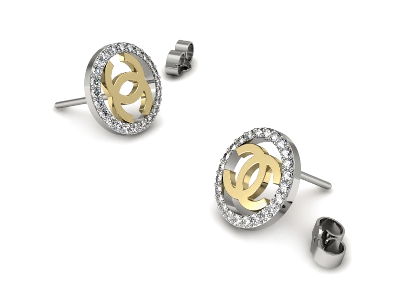 Kolczyki z cyrkoniami z białego i żółtego złota - K15510bzc — zdjęcie 3