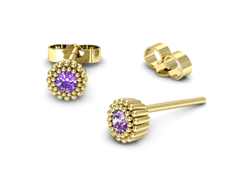 Złote kolczyki żółte złoto z ametystem - k16167zat — zdjęcie 3