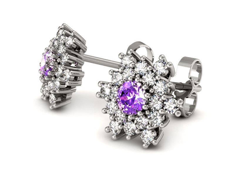 Kolczyki z ametystami i brylantami białe złoto - k16227bam — zdjęcie 3