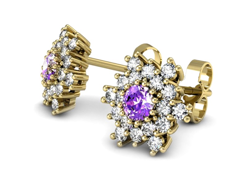 Złote kolczyki z ametystami i brylantami - k16227zam — zdjęcie 3