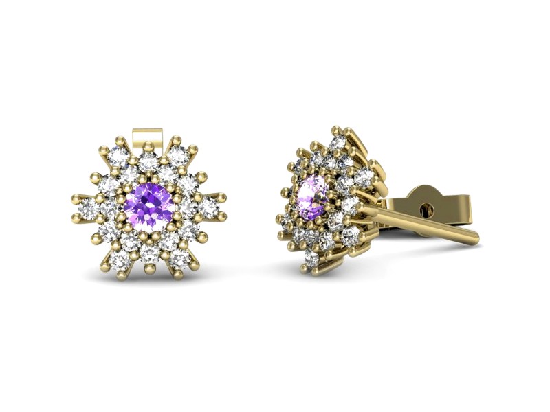 Kolczyki z ametystami i brylantami żółte złoto - k16228zat — zdjęcie 3
