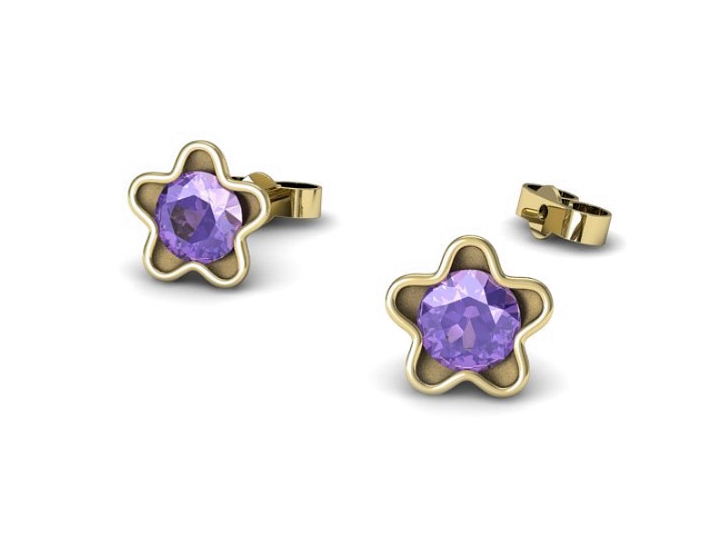 Złote kolczyki żółte złoto z tanzanitami - k16386zt — zdjęcie 3