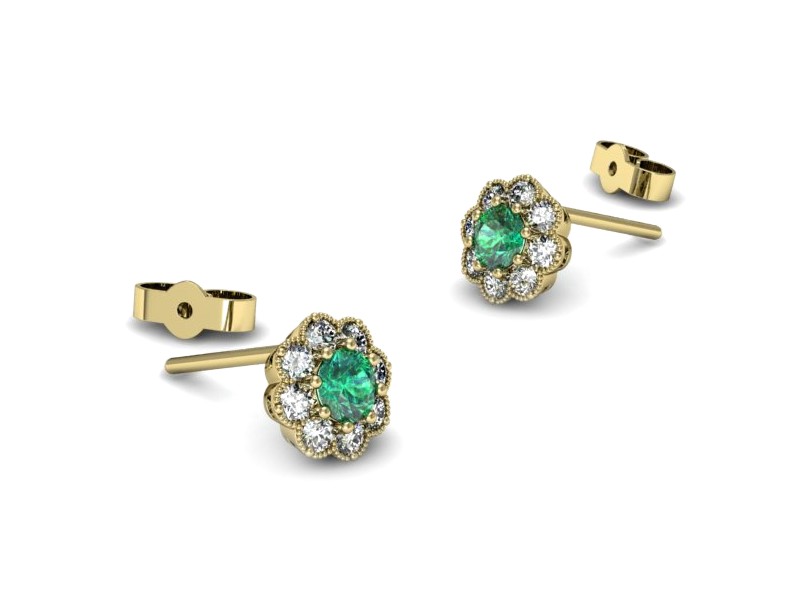 Złote kolczyki ze szmaragdami i brylantami - k16478zsm — zdjęcie 3