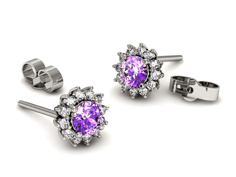 Złote kolczyki z ametystami i brylantami - k20052bat — zdjęcie 2