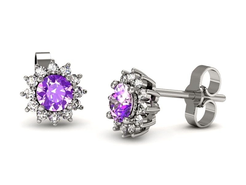 Złote kolczyki z ametystami i brylantami - k20052bat — zdjęcie 3