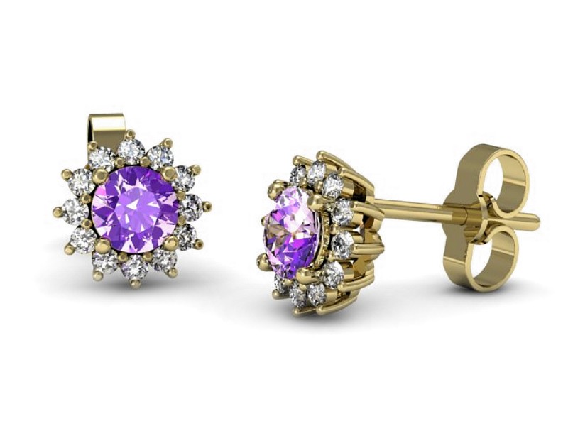 Kolczyki z ametystami i brylantami żółte złoto - k20052zat — zdjęcie 3
