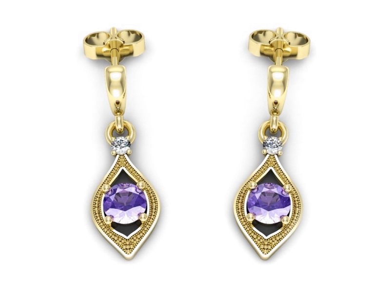 Kolczyki żółte złoto z tanzanitami z brylantami - k3009zt — zdjęcie 3