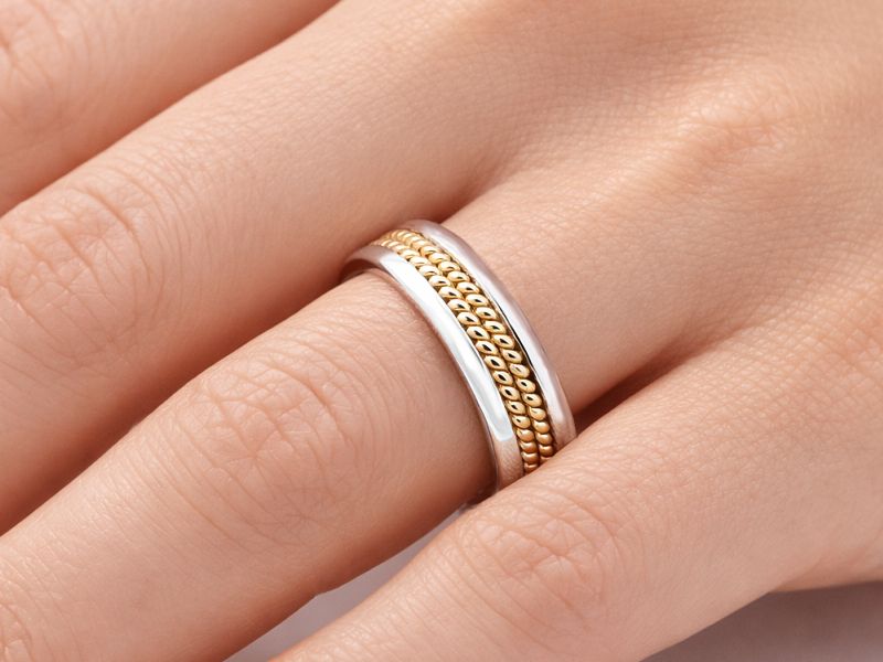 Obrączki ślubne biało-żółte złoto klasyczne - o109_ — zdjęcie 2