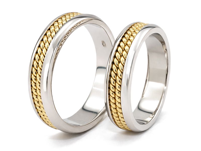 Obrączki ślubne biało-żółte złoto klasyczne - o109_ — zdjęcie 3