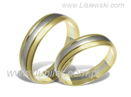 Obrączki ślubne biało-żółte klasyczne - o9 — zdjęcie 2