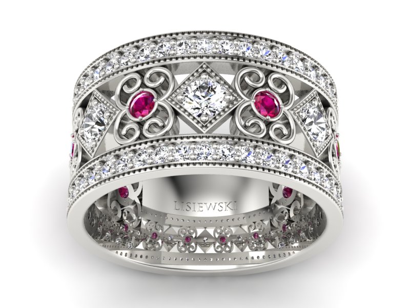 Obrączka z brylantami i rubinami - OB_P15022brub