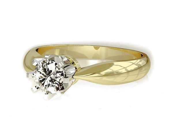 Pierścionek z diamentem żółte i białe złoto 585 - P15002bz