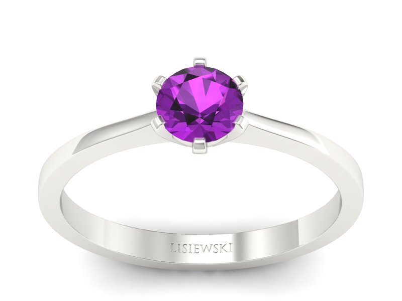 Złoty pierścionek z ametystem białe złoto - p15003bat